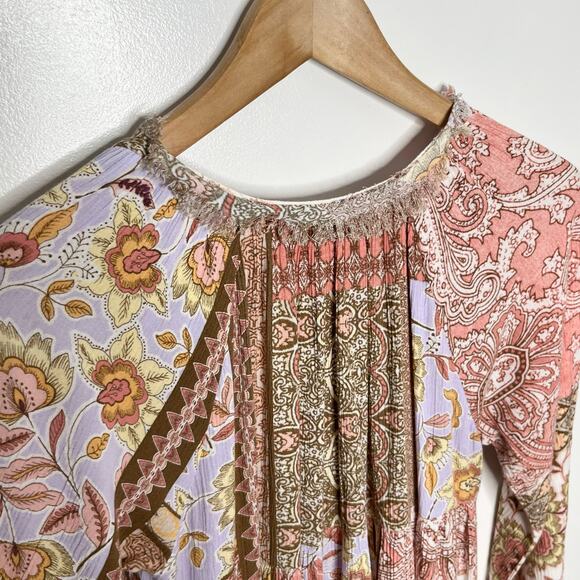 Karlie Womens Patchwork Midi Maxi Dress Small Pink Purple Floral Boho Pockets - Picture 7 of 12